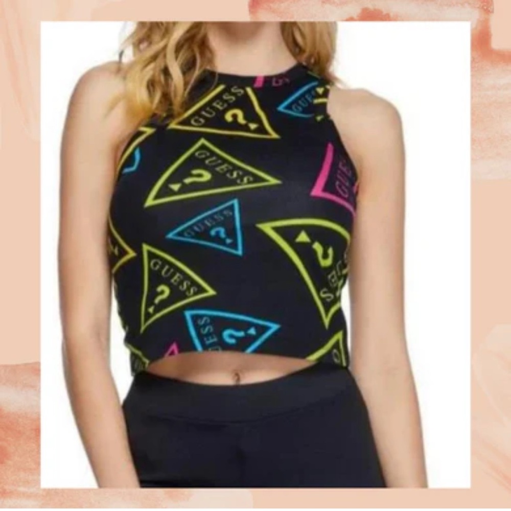 Guess Black Crop Top with Colorful Logos